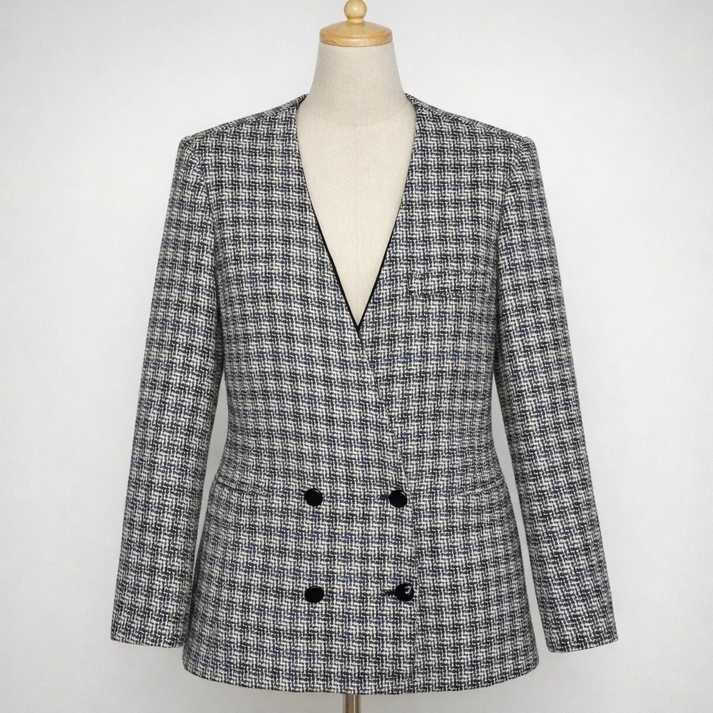 Vintage E.H. Woods Womens Size 10 Blazer Jacket Wool‎ Blend Tweed Shabby Chic